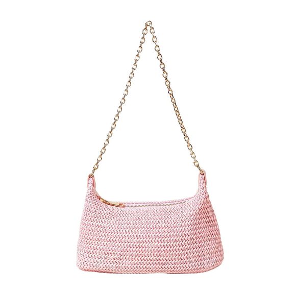 Straw Woven Shoulder Bag Tote Handbag Summer Beach Purse Pink One-Size B) - Picture 1 of 6